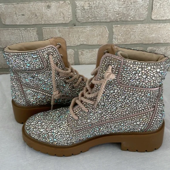 Betsey Johnson HUDSN RHINESTONES Combat Boots - Picture 4 of 12